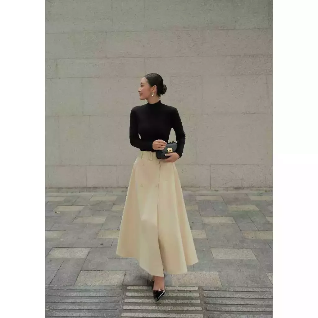 Chân váy kaki dáng dài dây đai rời