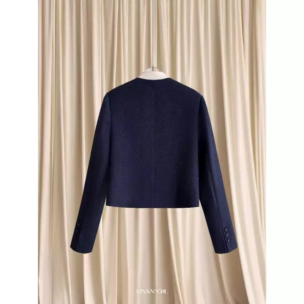 Áo khoác tweed cổ nơ thêu bướm