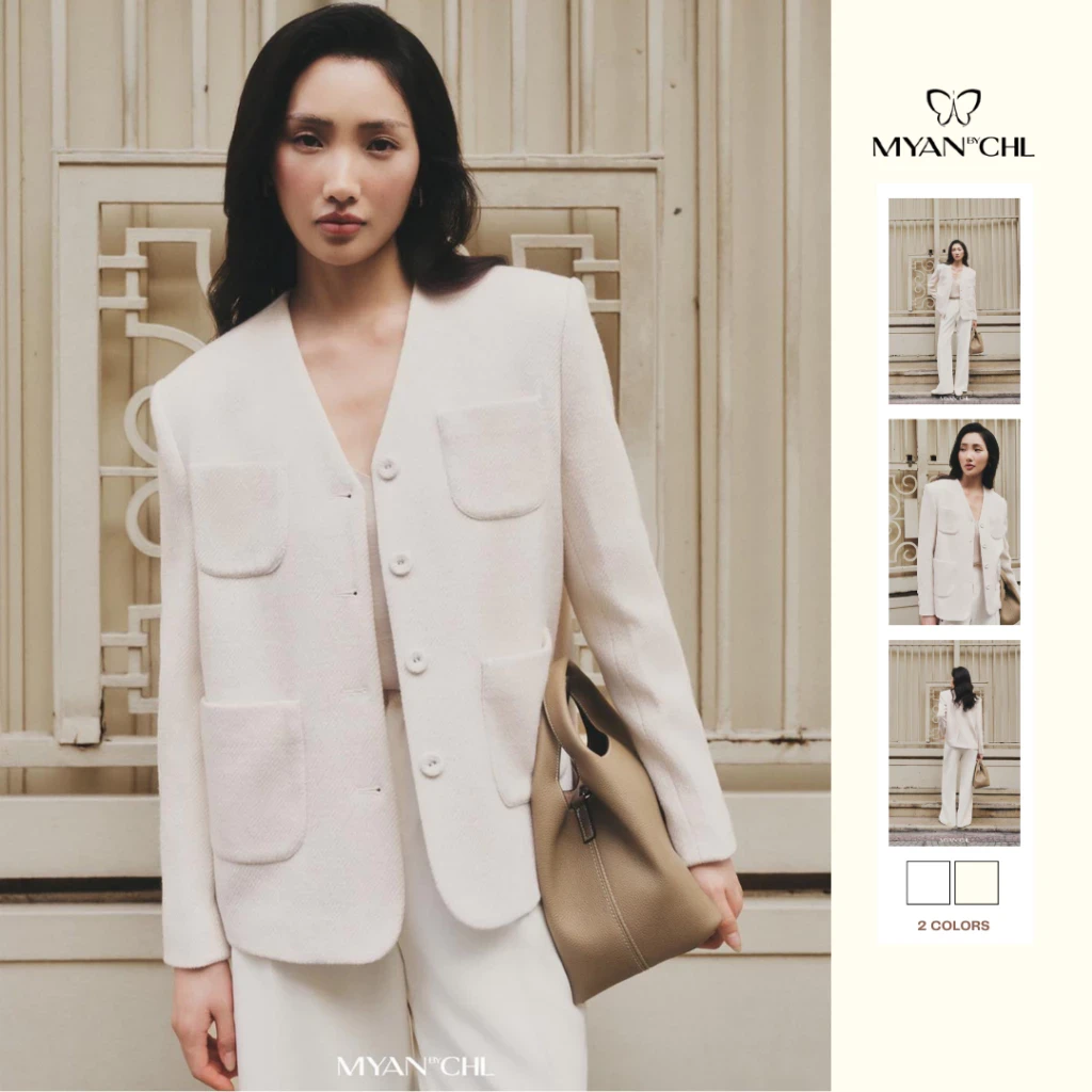 Áo khoác cổ tim dài tay dáng đứng