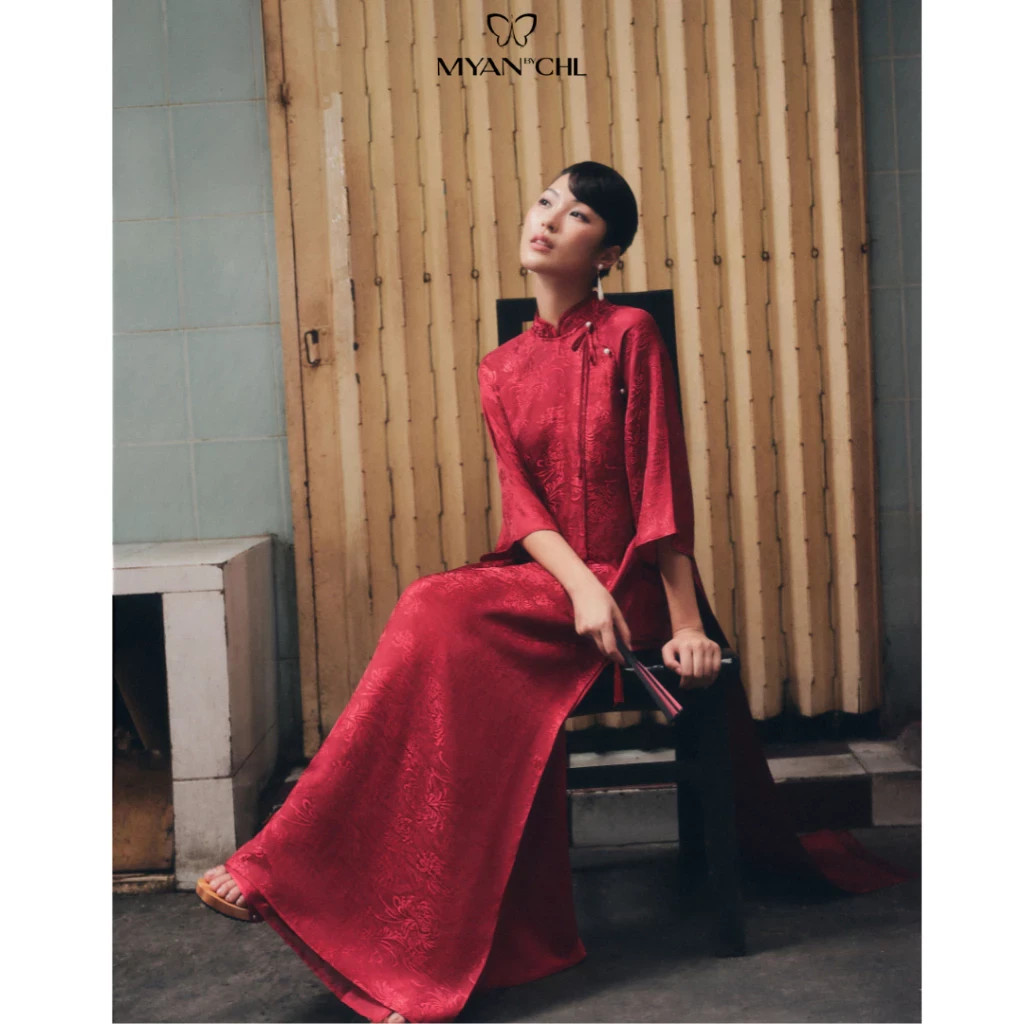 Áo dài lục phối tơ Hồng Cúc