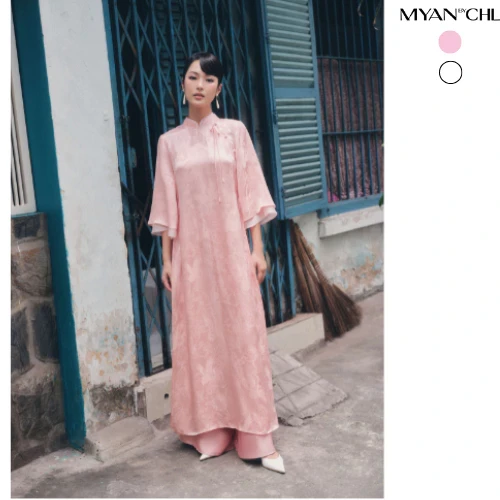 Áo dài lụa phối tơ dáng xuông