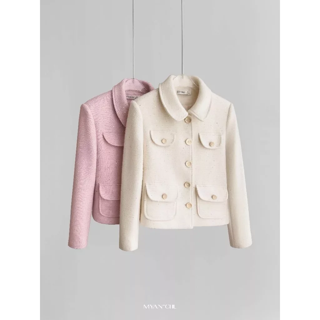 Áo khoác tweed cổ sen