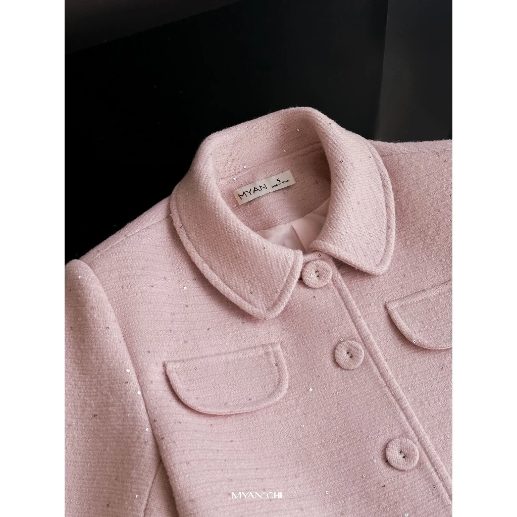 Áo khoác tweed cổ sen