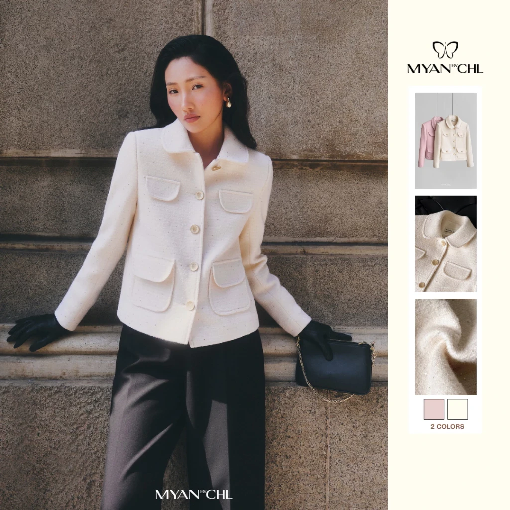 Áo khoác tweed cổ sen