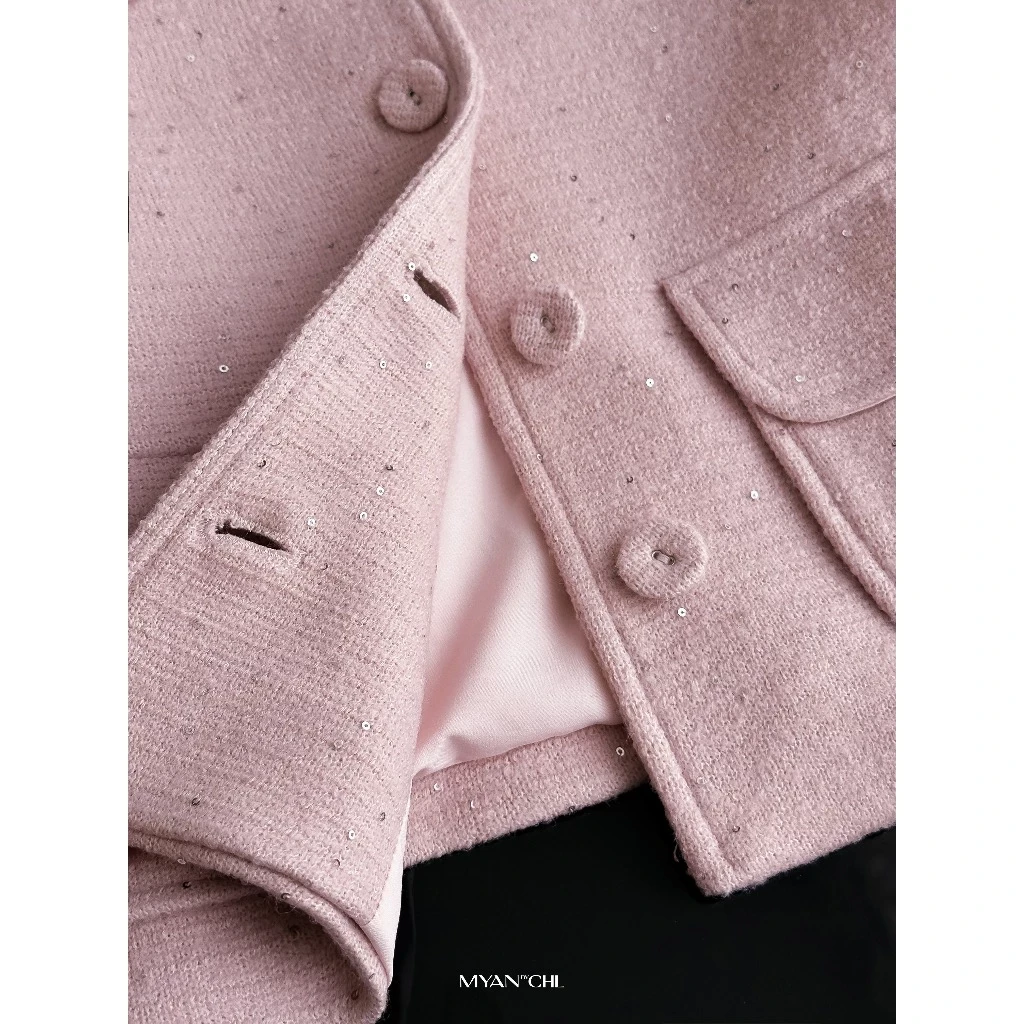 Áo khoác tweed cổ sen