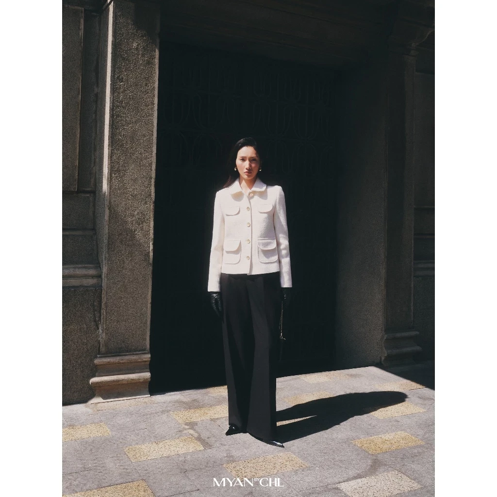 Áo khoác tweed cổ sen