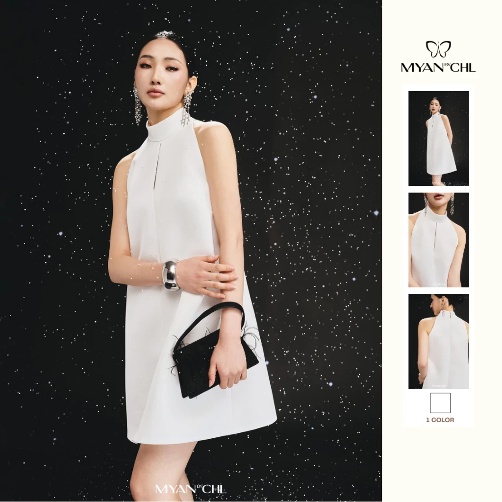 Váy cổ yếm dáng ngắn cut out