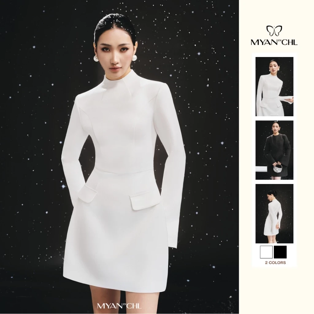 Váy cổ leo dài tay dáng ngắn