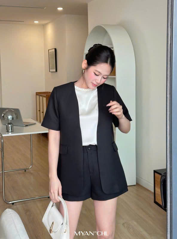 Áo Blazer không cổ vạt tròn