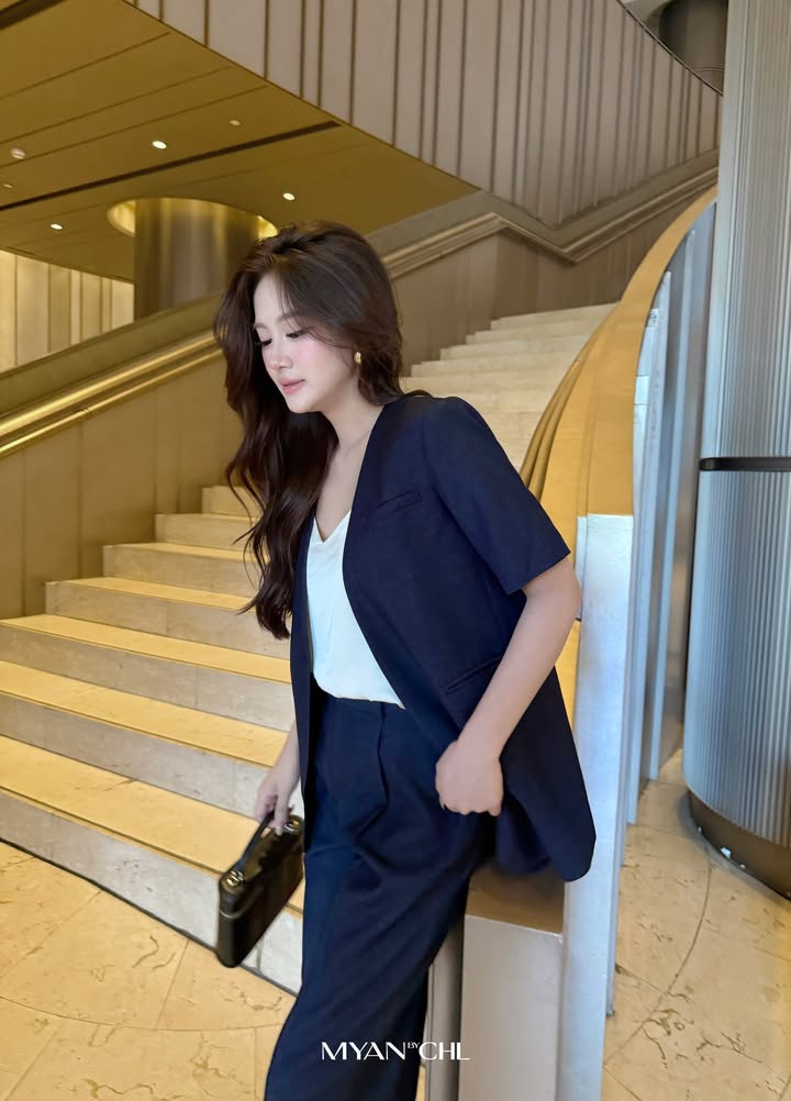 Áo blazer giả jeans không cổ