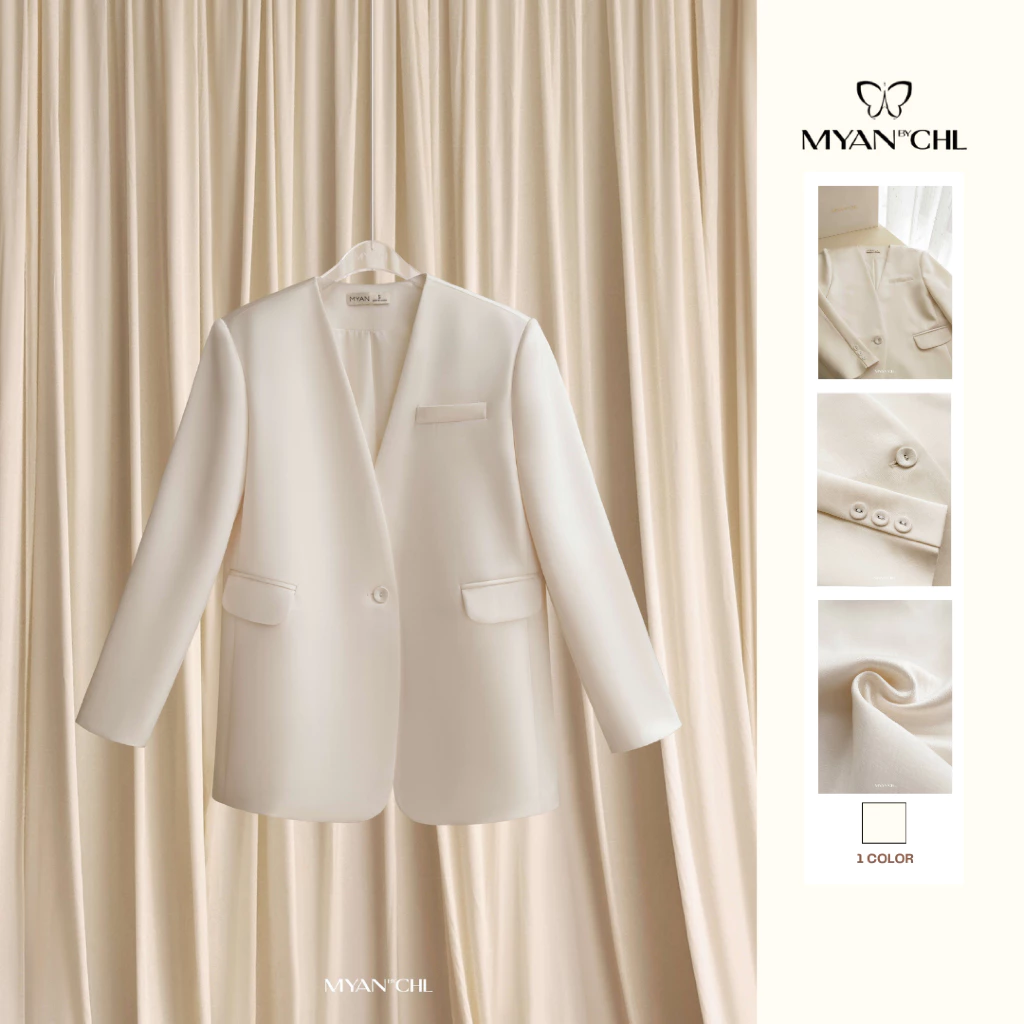 Áo blazer tafta không cổ dài tay