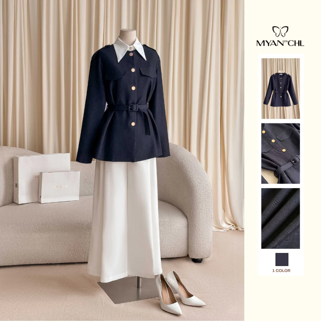 Áo khoác giả jean dài tay dây thắt lưng rời