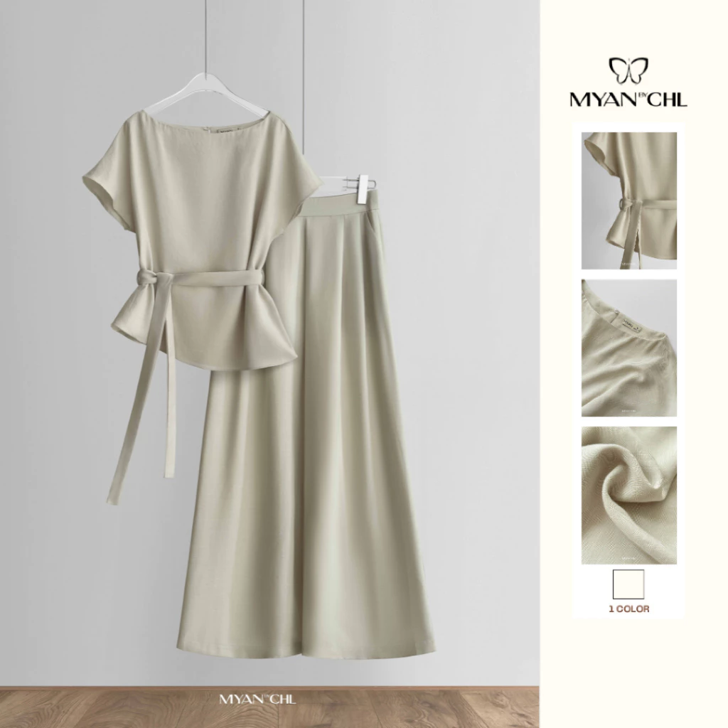 Áo linen vai chờm có dây lưng rời
