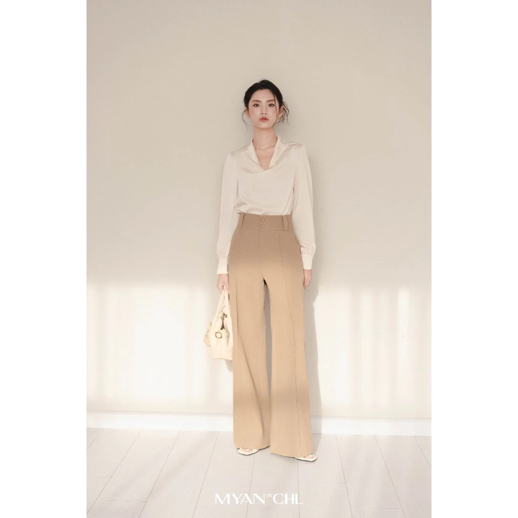 Áo lụa cổ ve đổ dài tay