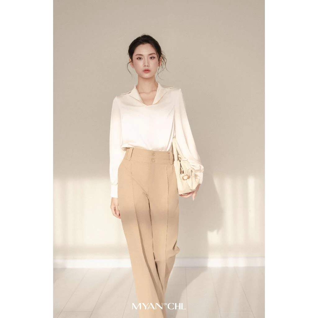 Áo lụa cổ ve đổ dài tay