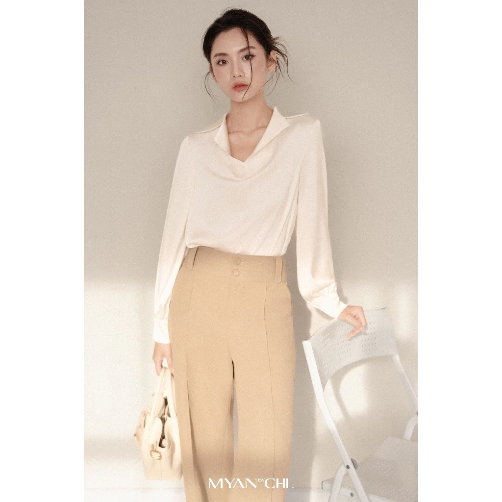 Áo lụa cổ ve đổ dài tay
