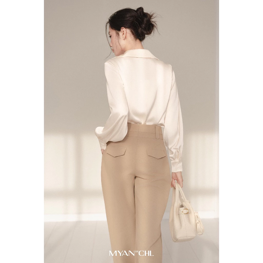 Áo lụa cổ ve đổ dài tay