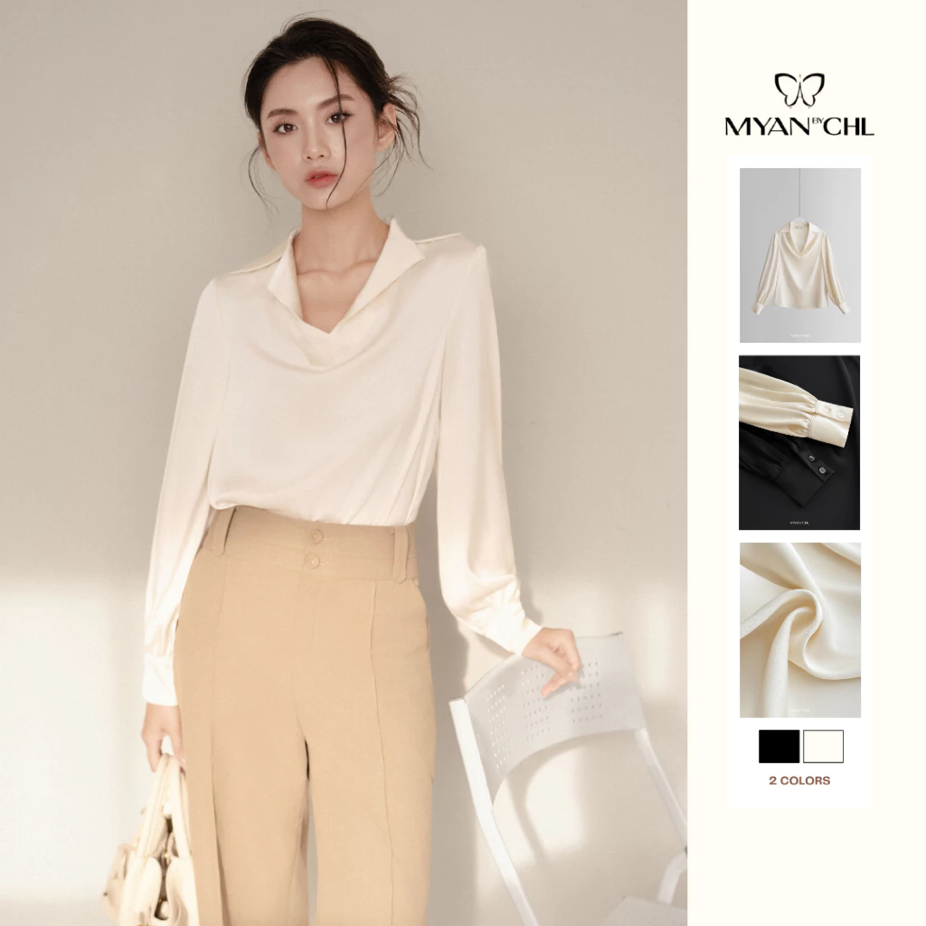 Áo lụa cổ ve đổ dài tay