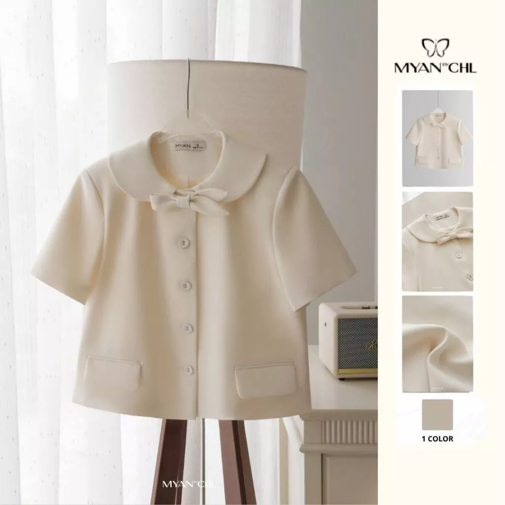 Áo ngắn tay cổ sen nơ cách điệu