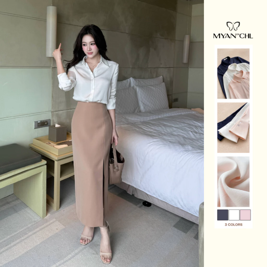 Áo sơ mi lụa cổ đức măng sét bản lớn
