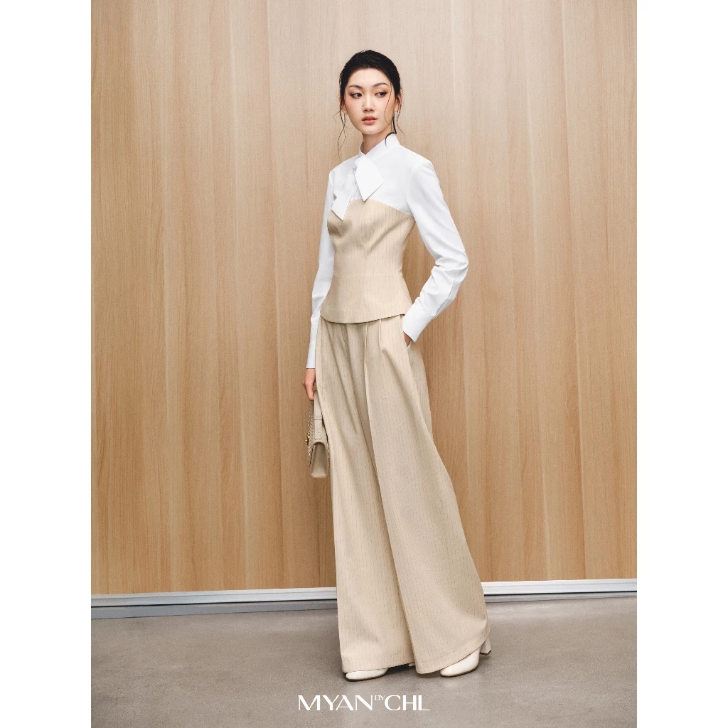 Áo sơ mi phối corset kẻ