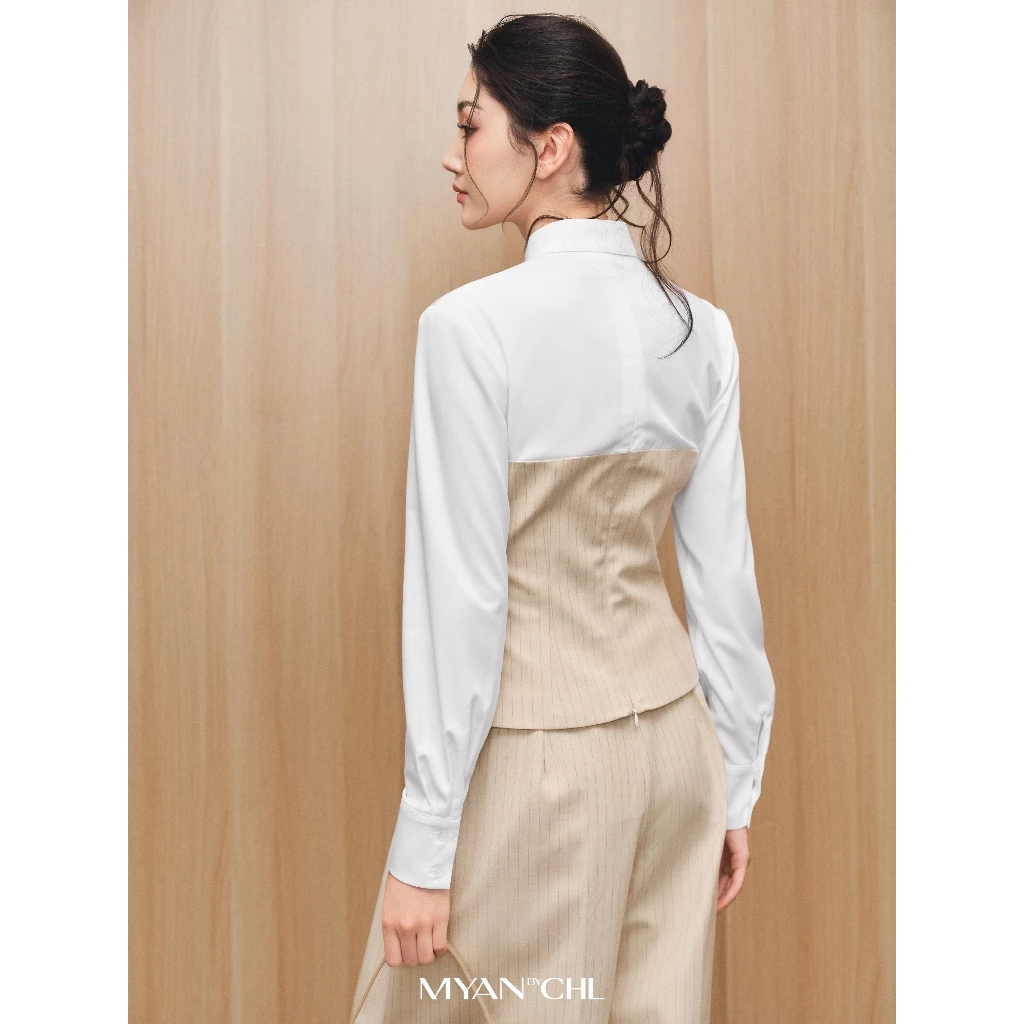 Áo sơ mi phối corset kẻ