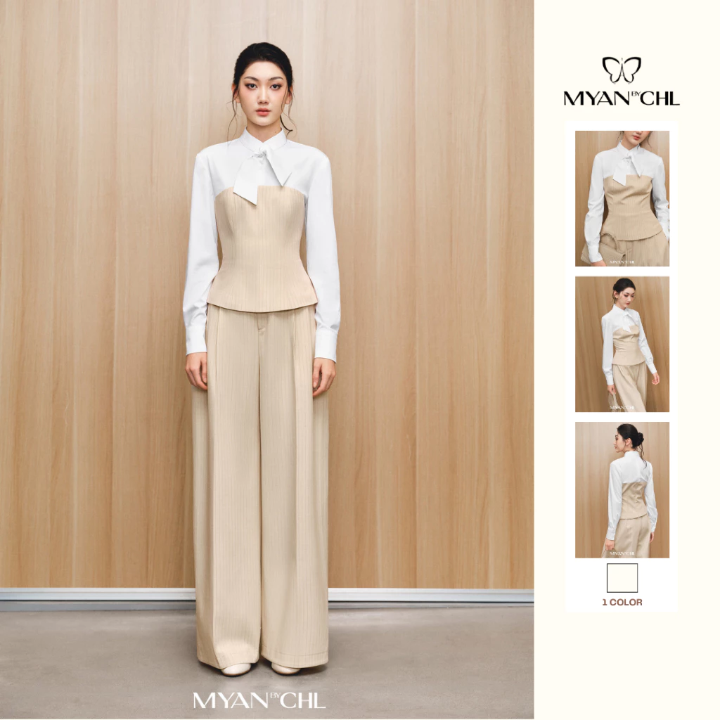Áo sơ mi phối corset kẻ
