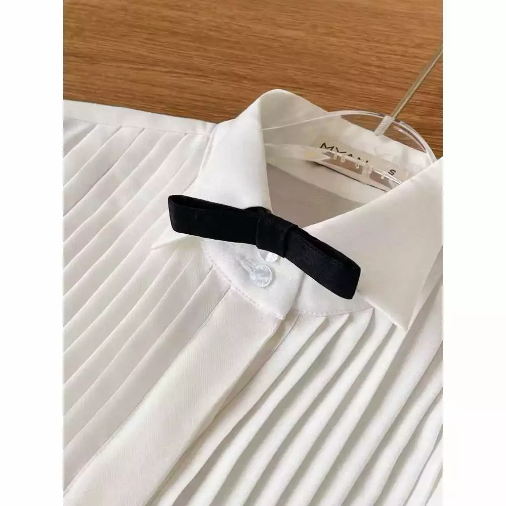 Áo sơ mi tay phồng phối nơ