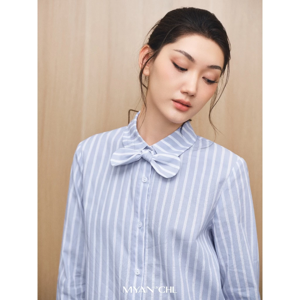 Áo sơ mi thô nơ cổ rơi
