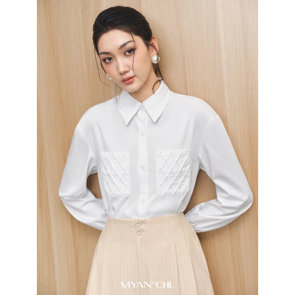 Áo sơ mi thô túi ngực bấu ly đính ngực