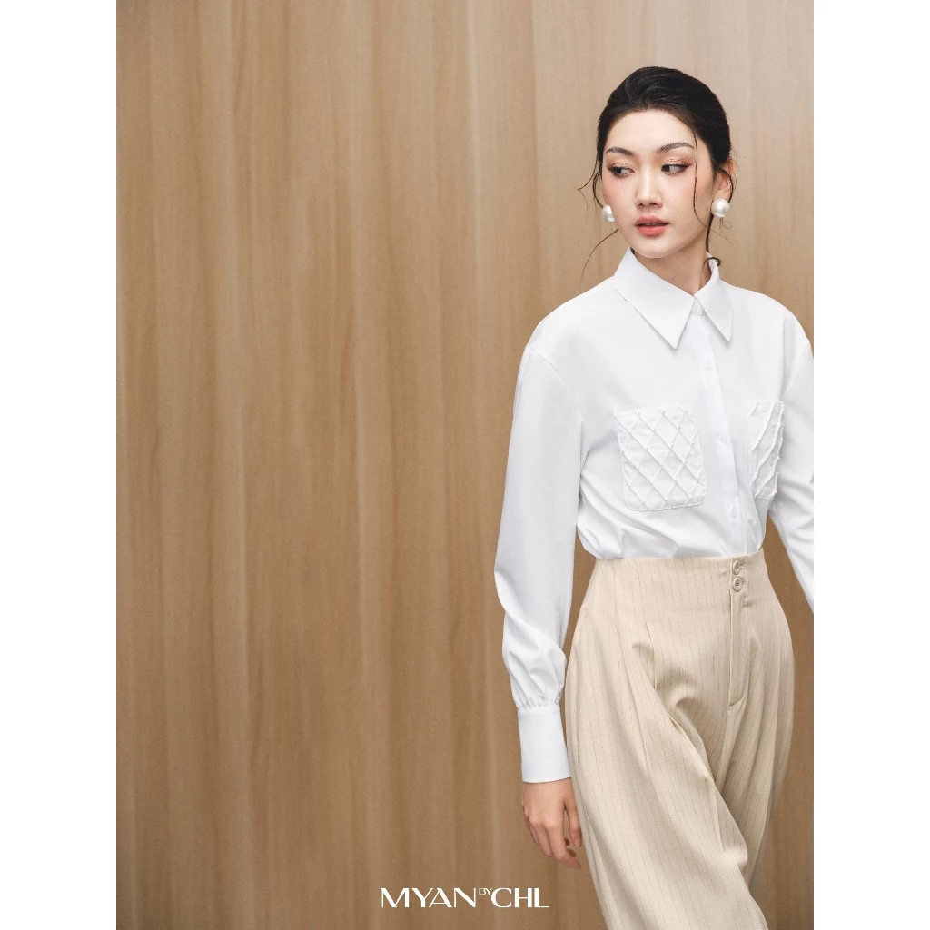 Áo sơ mi thô túi ngực bấu ly đính ngực