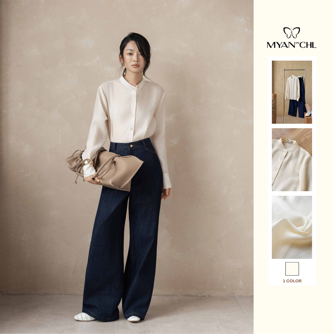 Áo sơ mi tơ cổ tàu dài tay