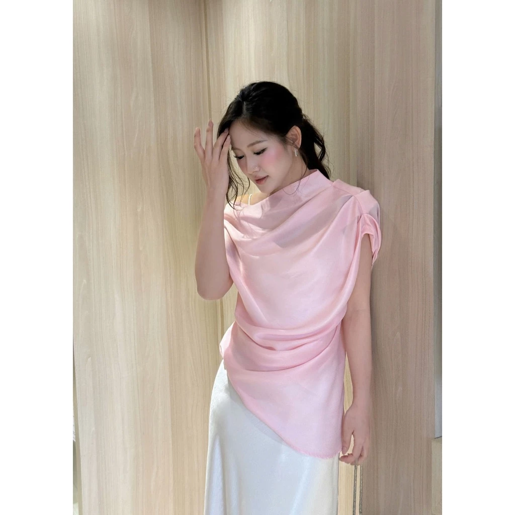 Áo tơ xếp ly lệch vai