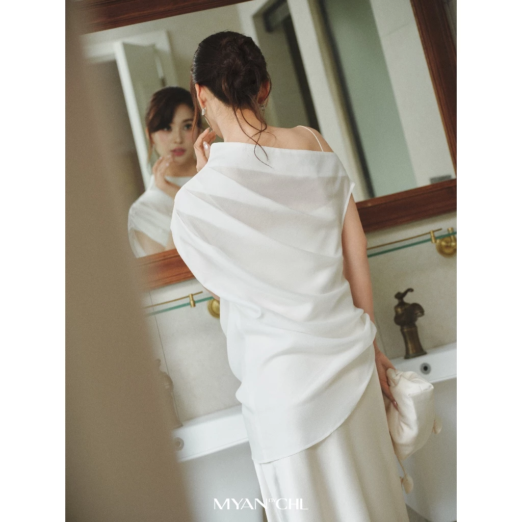 Áo tơ xếp ly lệch vai
