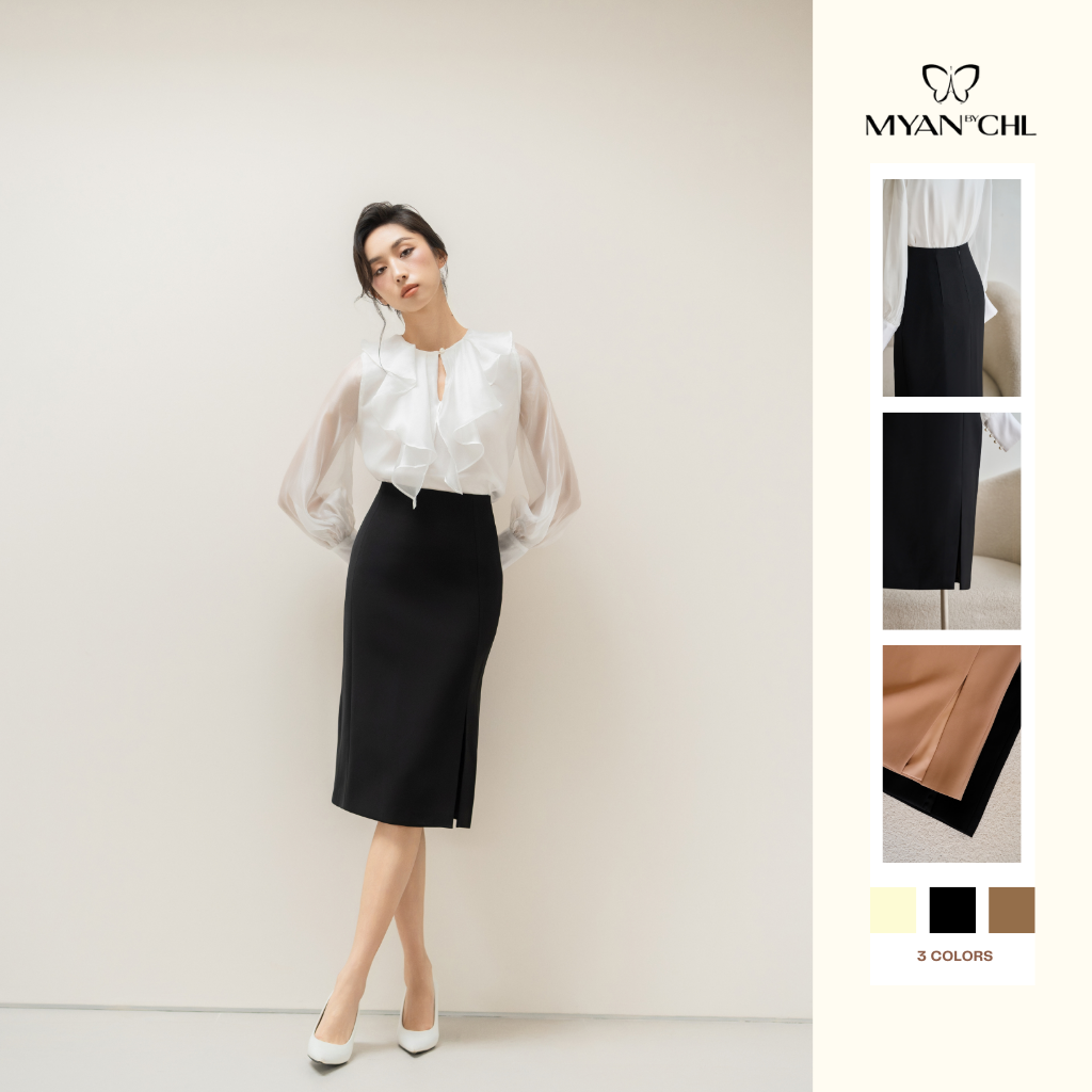 Chân váy bút chì dáng vừa xẻ lệch