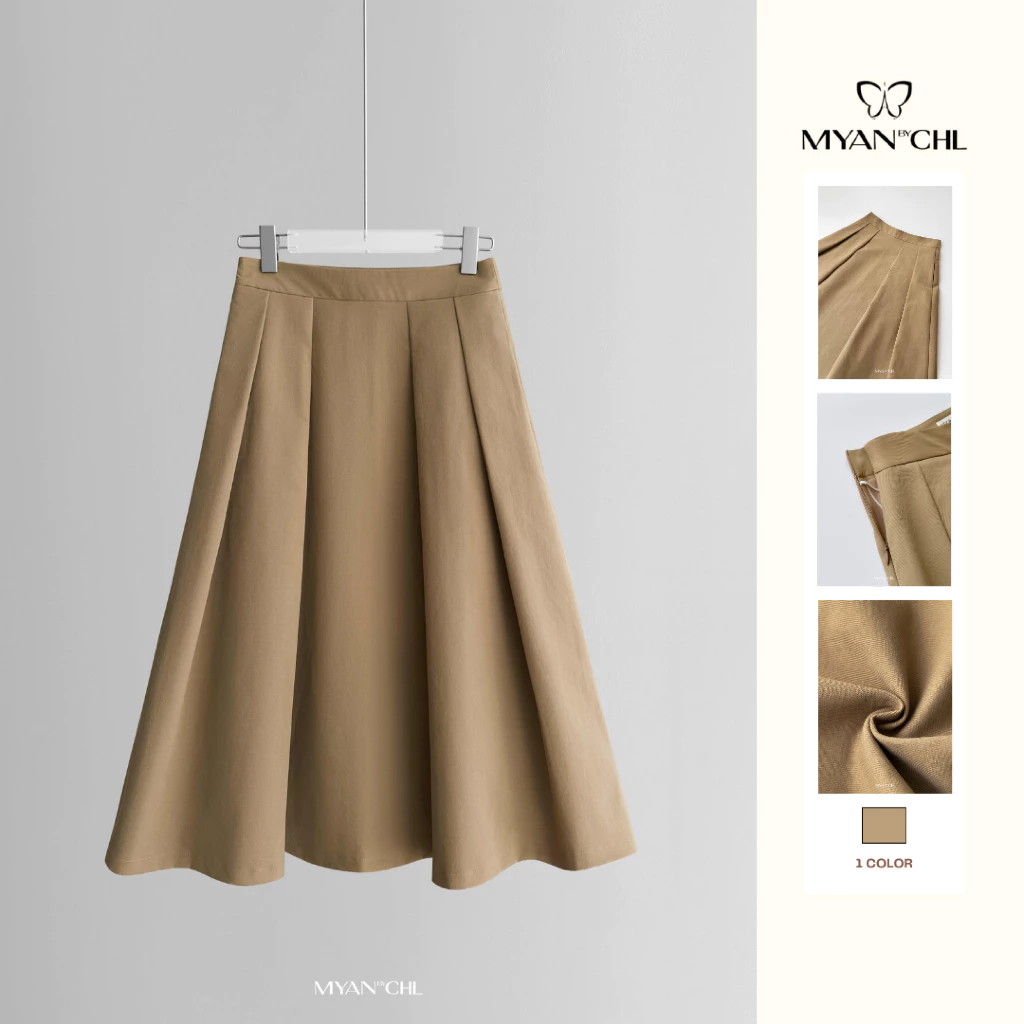 Chân váy kaki midi xếp ly