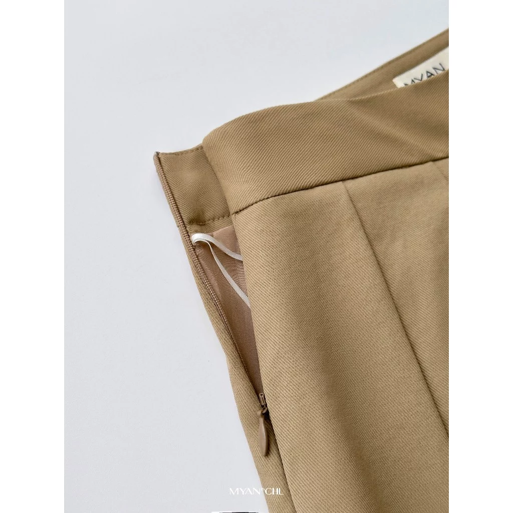 Chân váy kaki midi xếp ly