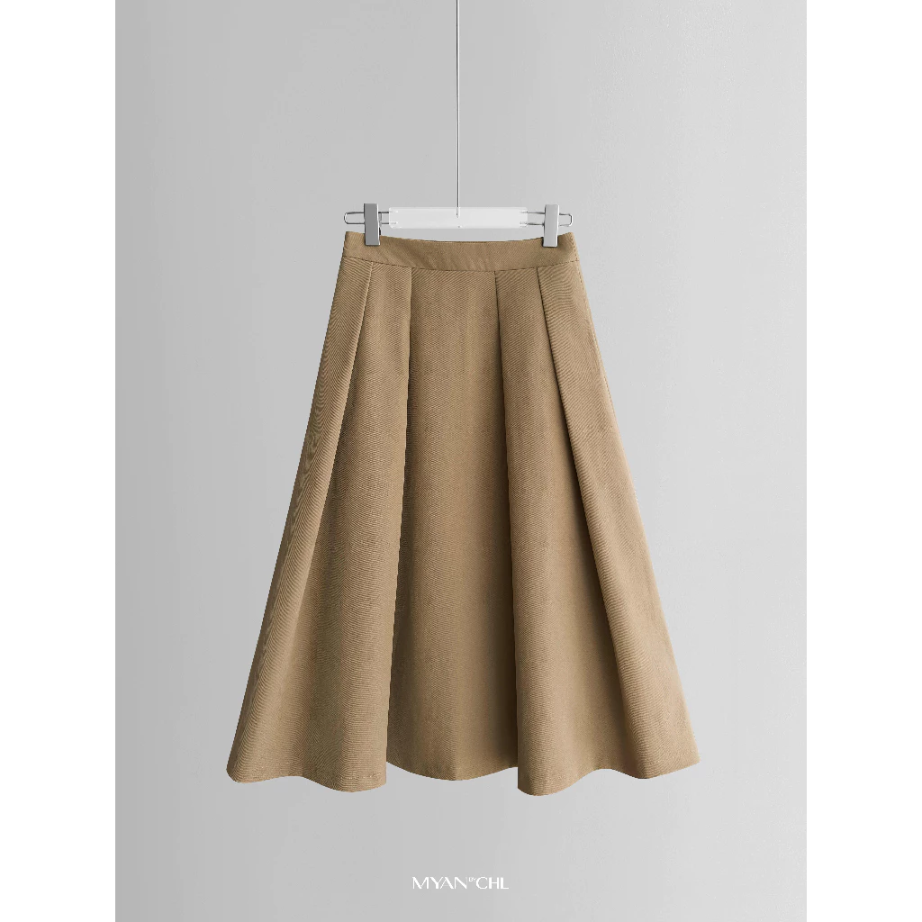 Chân váy kaki midi xếp ly