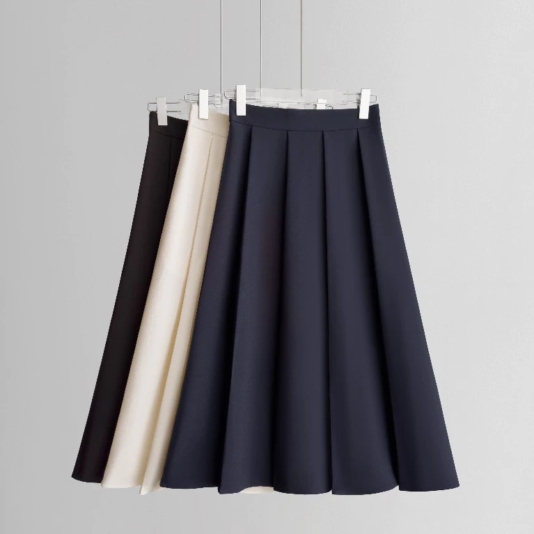 Chân váy midi xếp ly bản lớn