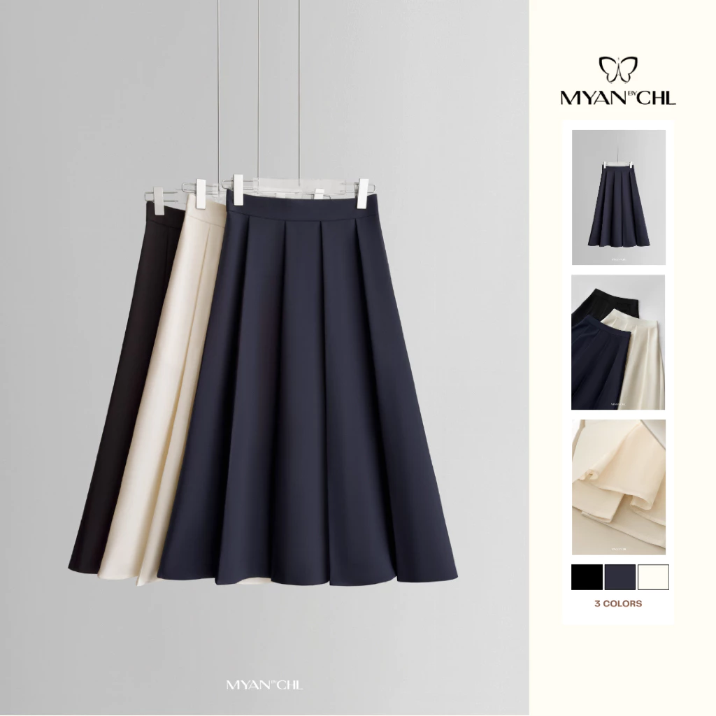 Chân váy midi xếp ly bản lớn