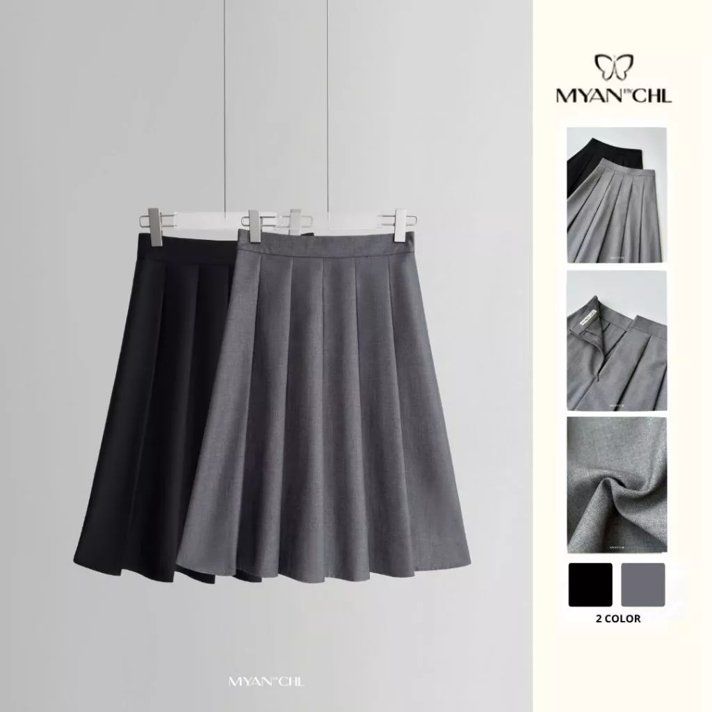 Chân váy xếp ly dáng A cạp cao