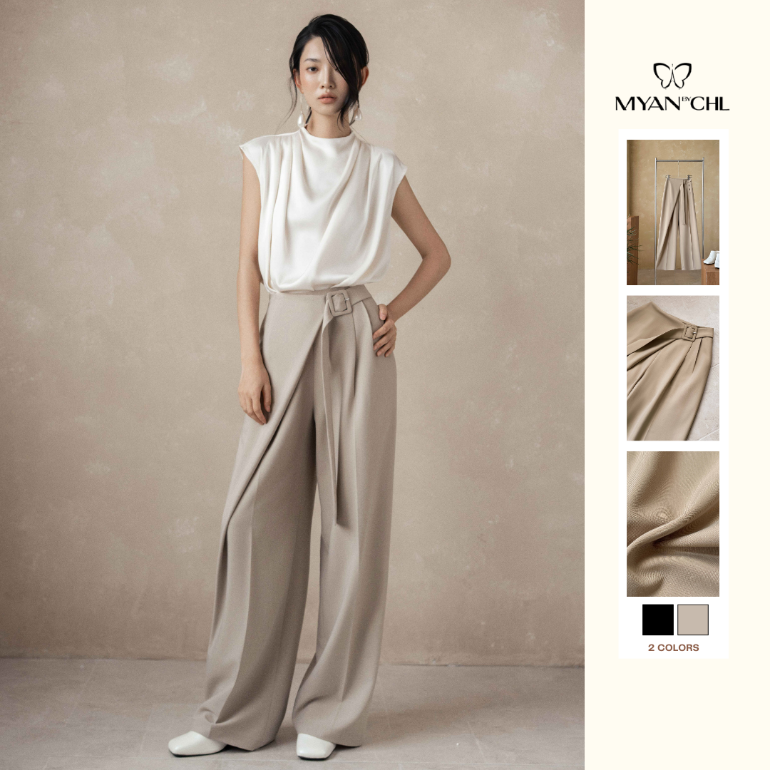 Quần ống rộng vạt vắt chéo
