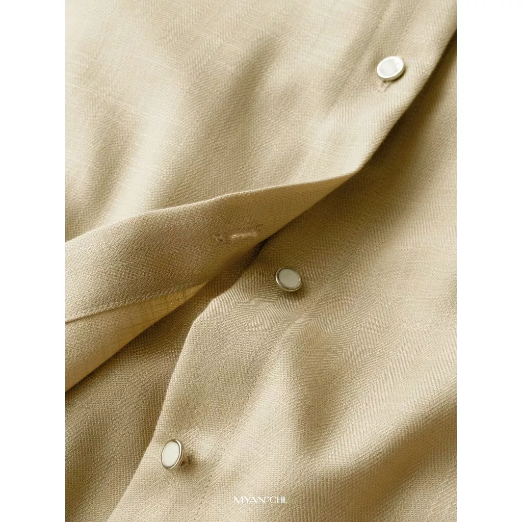 Set linen sơ mi phối quần ống rộng