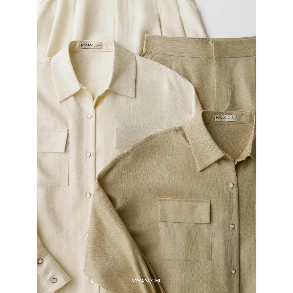 Set linen sơ mi phối quần ống rộng