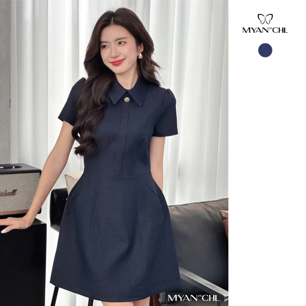 Váy cổ bẻ ngắn tay dáng A