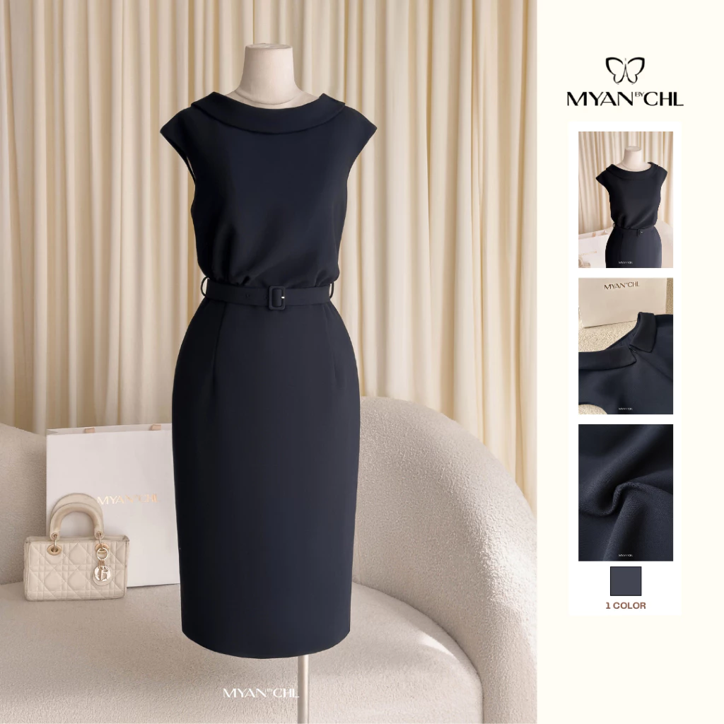 Váy cổ bẻ sát nách dáng bút chỉ