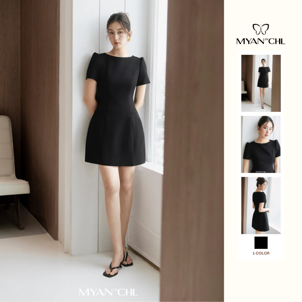 Váy cổ thuyền ngắn tay dáng A ngắn