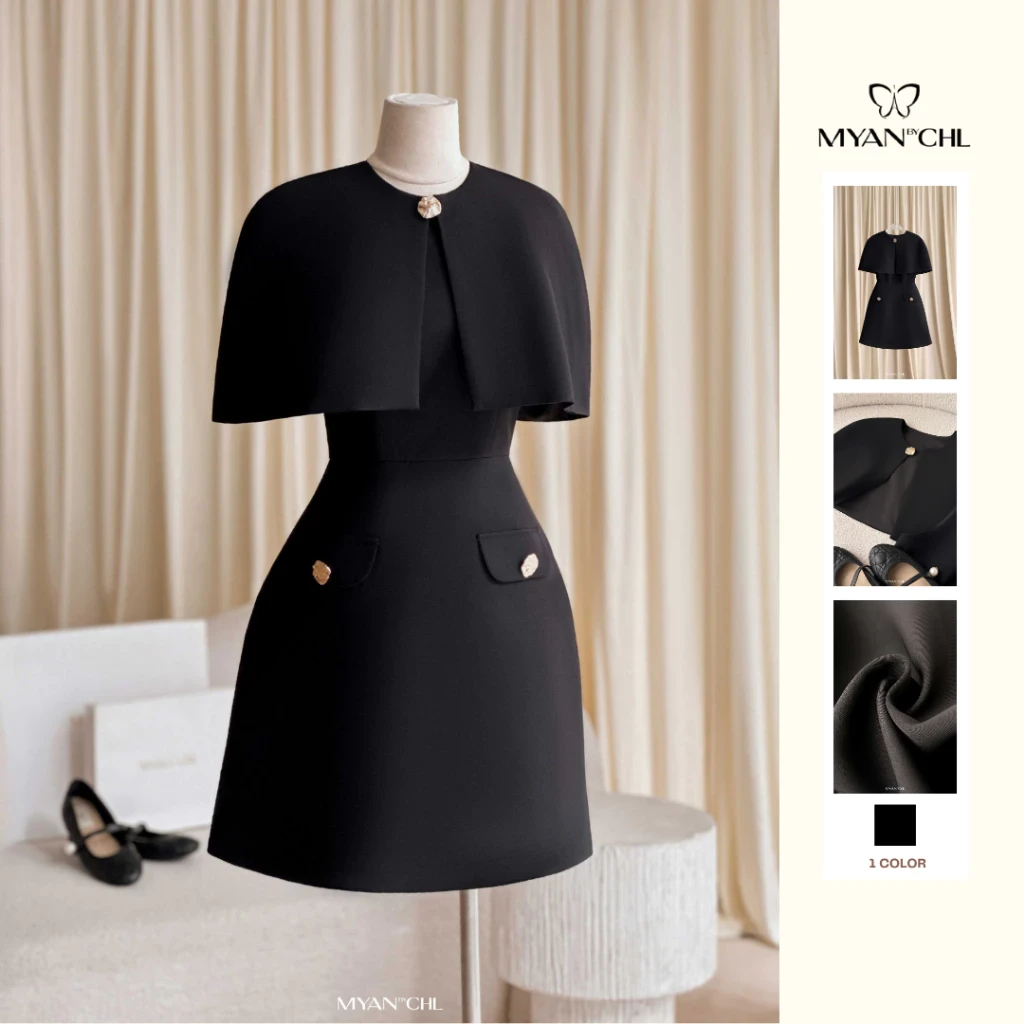 Váy dáng A cúc bản lớn trang trí