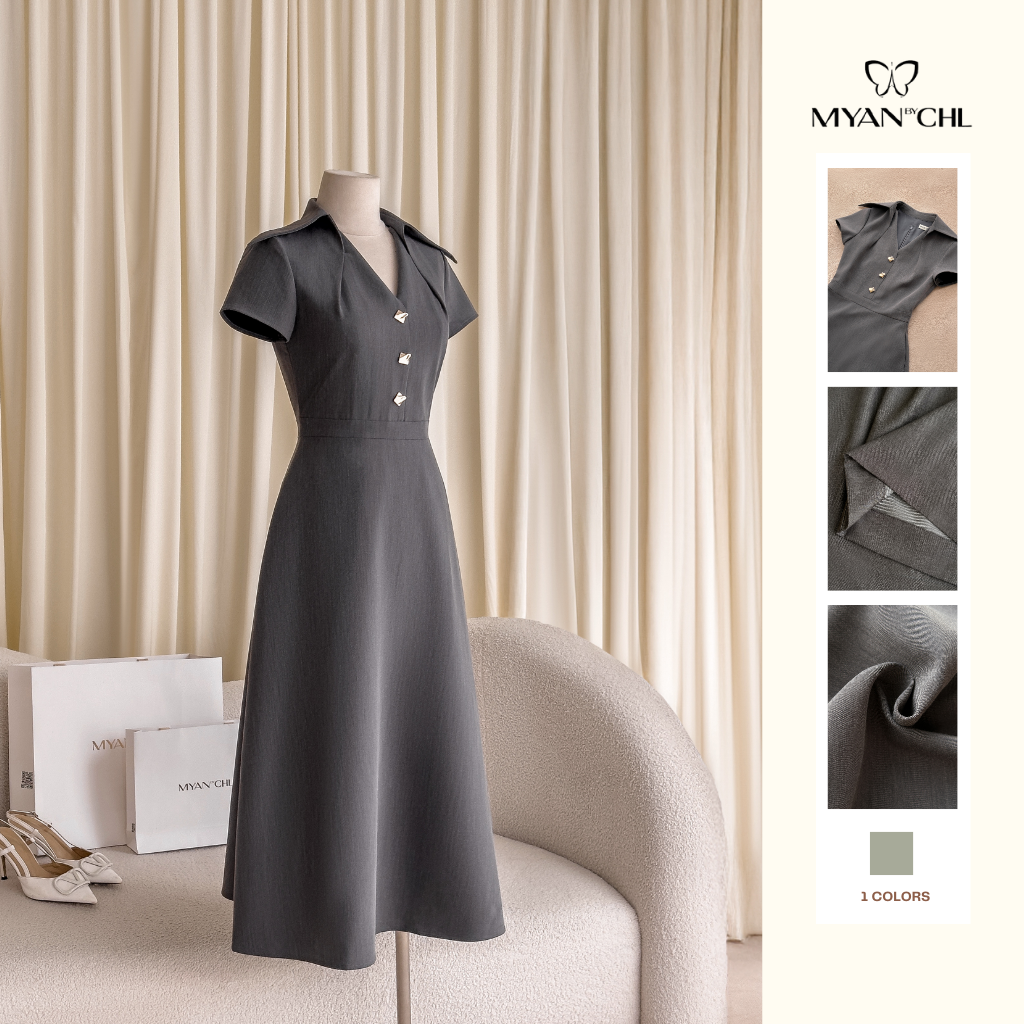 Váy dáng dài cổ leo đức ve nhọn