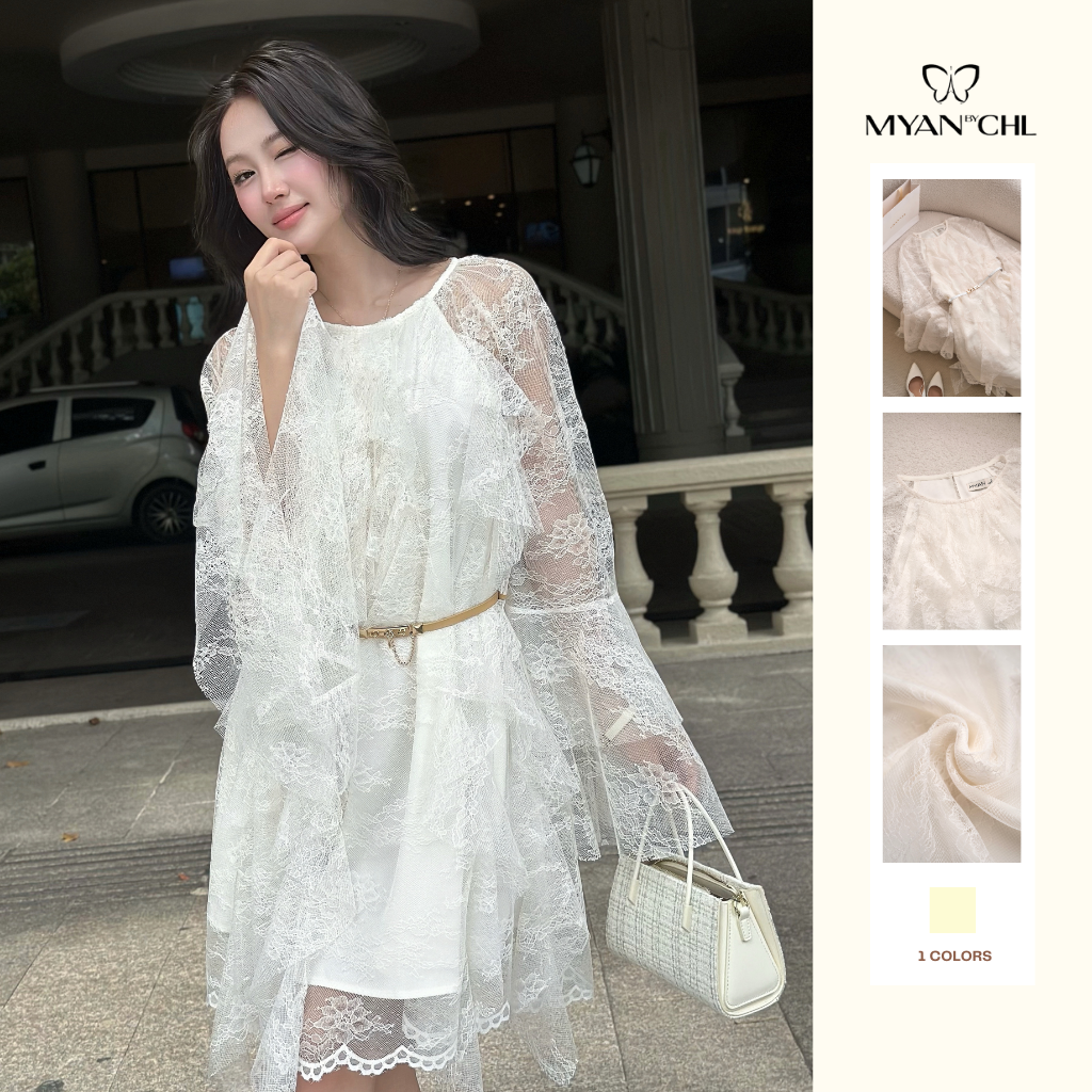 Váy ren kẹp bèo dài tay
